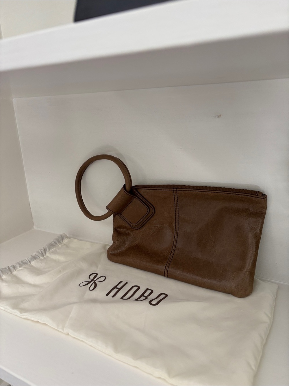 HOBO Brown Leather Wristlet with Ring Handle